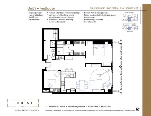 1 Bed 2 Bath (YPenthouse) Floor Plan 1 Bed 2 Bath (YPenthouse) Floor Plan at The Louisa Apartments in Portland, Oregon